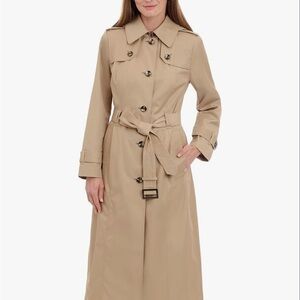 London Fog Women's Single breasted long trench coat with epaulettes and belt